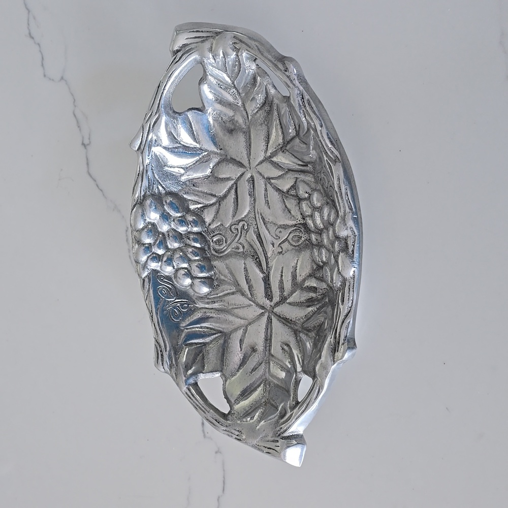 Vintage RH Macy & Co Silver Tray - Grapes and Grapeleaf Pattern